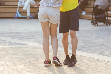 Kizomba, bachata or salsa concept - beauty couple dancing social dance on open air party.