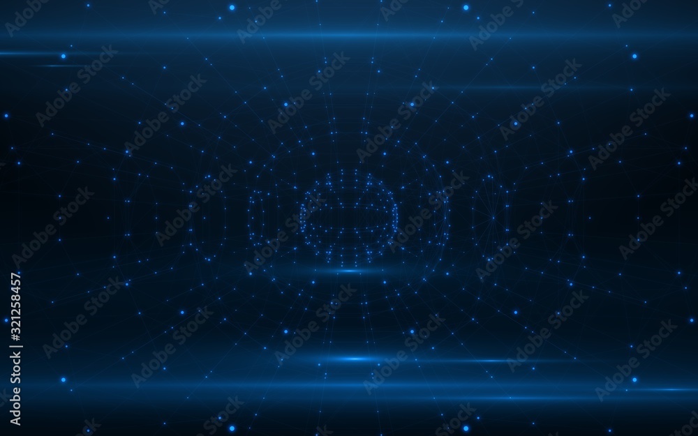 Poster abstract modern lines network background.digital blue light pattern background