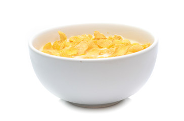 Cornflakes on bowl  isolated on white background