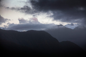 Sunset. Mountains and clouds. South Island. New Zealand