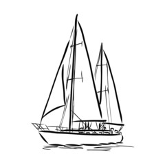 sailing yacht, icon vector sketch illustration