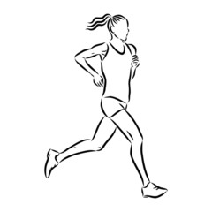 girl athlete on a run, icon, vector sketch illustration