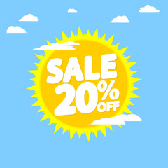 Sale 20% off, banner design template, discount tag, app icon, vector illustration