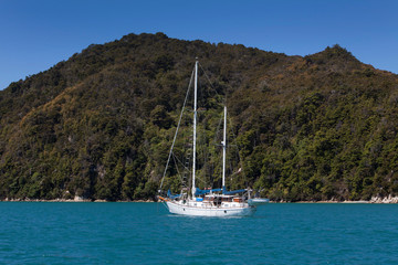 Boat at Abel tasman National Park New Zealand.