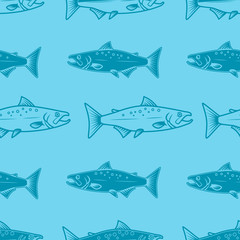 Seamless pattern with salmons. Seafood pattern. Design element for poster, card, banner, flyer.