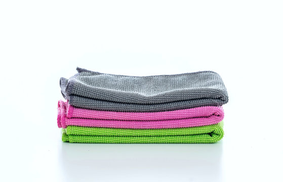 Cleaning microfiber towels isolated against white background,