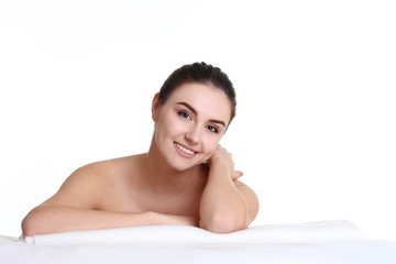 Obraz na płótnie Canvas Beautiful Young Woman with Clean Fresh Skin . Facial treatment . Cosmetology , beauty and spa . Skin care . Beauty skin famale face