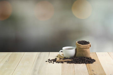 Hot Coffee cup  on the wooden table