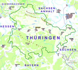 Map of the Land of Thuringia (Thüringen) Germany, Deutschland,  Erfurt