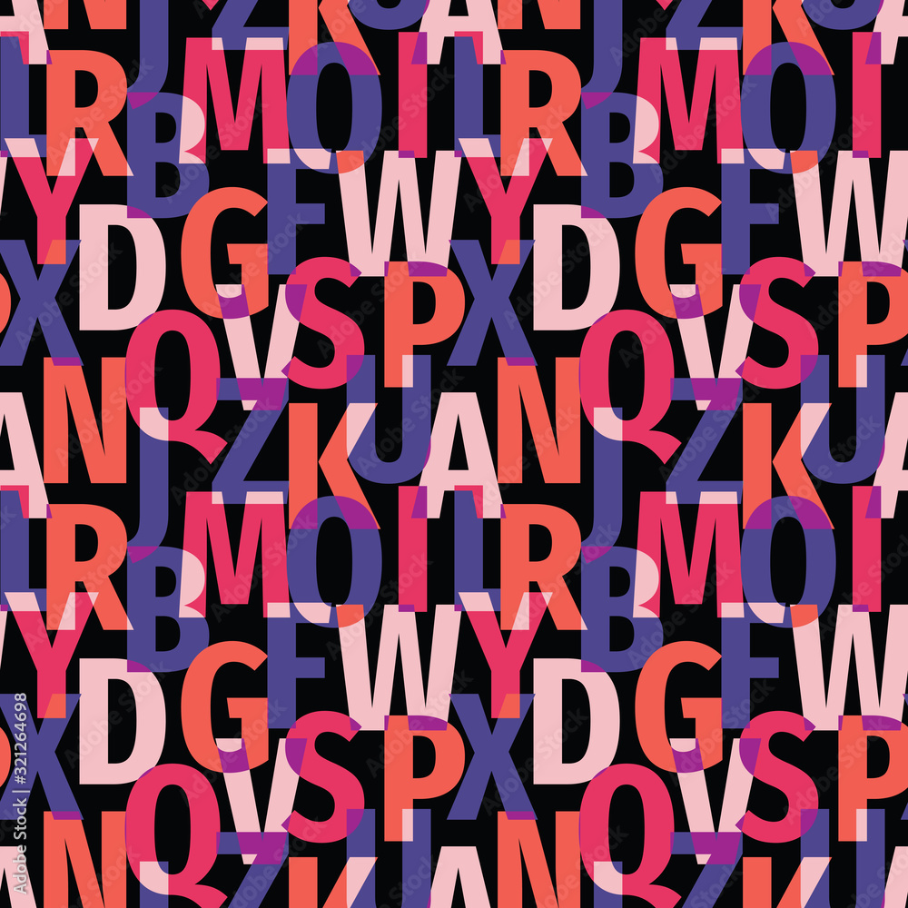 Poster font background seamless pattern. typography lettering concept backdrop. abstract geometric colorful