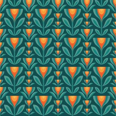 Wallpaper murals 1950s Flowers leaves vector background. Mid-century modern geometric seamless pattern. Decorative ornament in retro vintage design style. Floral backdrop.