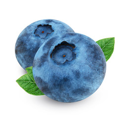 Obraz premium Blueberries with leaves isolated on white background