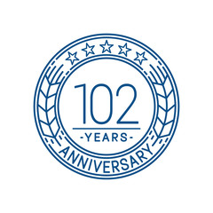 102 years anniversary celebration logo template. Line art vector and illustration.