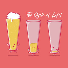 life cycle beer characters vector illustration. Party, drink, celebration design concept