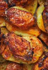 Baked chicken wings on potatoes