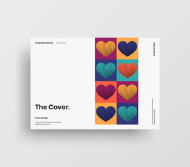 Amazing Valentine's day vector A4 horizontal orientation front page mock up. Abstract cover with heart illustration design layout. Holiday greeting card simple creative brochure template background.