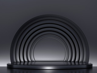 Obraz premium Elegant metal background with pedestal, podium and studio. 3d illustration, 3d rendering.