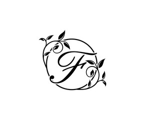 Floral F Letter Swirl Logo. Circle F With Classy Leaves Shape design perfect for Boutique, Jewelry, Beauty Salon, Cosmetics, Spa, Hotel and Restaurant Logo. 
