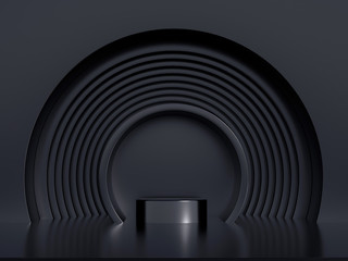 Obraz premium Elegant metal background with pedestal, podium and studio. 3d illustration, 3d rendering.