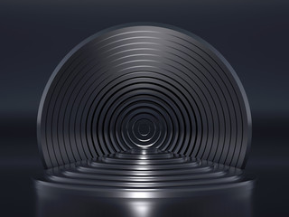 Obraz premium Elegant metal background with pedestal, podium and studio. 3d illustration, 3d rendering.