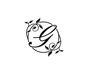 Floral G Letter Swirl Logo. Circle G With Classy Leaves Shape design perfect for Boutique, Jewelry, Beauty Salon, Cosmetics, Spa, Hotel and Restaurant Logo. 