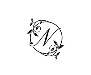 Floral N Letter Swirl Logo. Circle N With Classy Leaves Shape design perfect for Boutique, Jewelry, Beauty Salon, Cosmetics, Spa, Hotel and Restaurant Logo. 