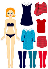  Paper doll with clothing clipart, woman blonde, for print, cut, fashion, fashion design