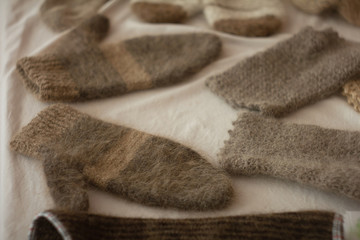 Winter gloves on a Christmas market.