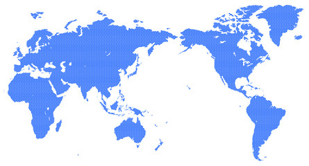 6角形ドットで構成された世界地図-青色
