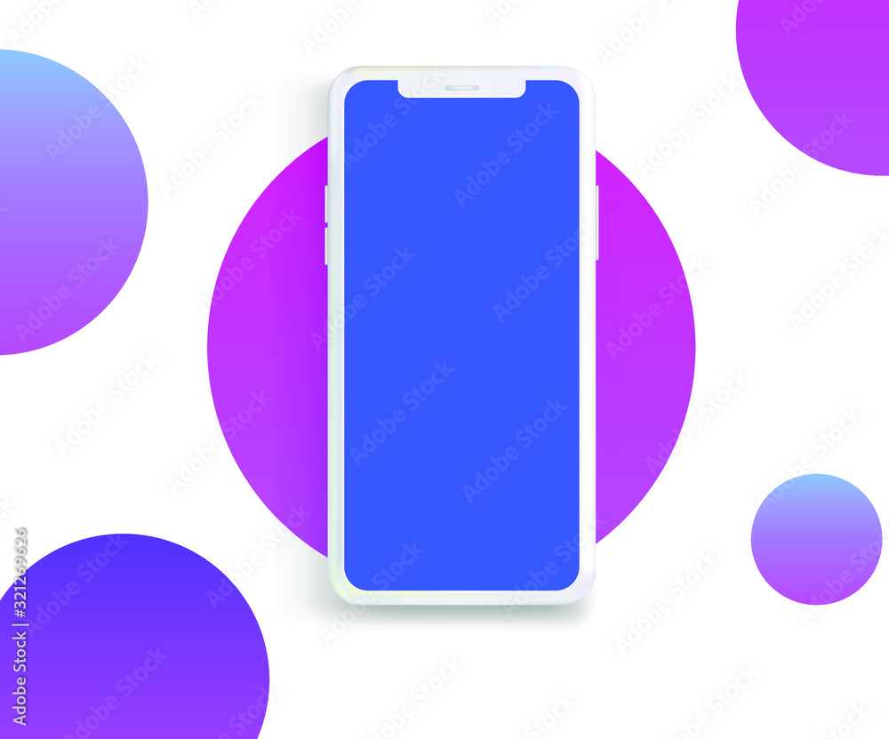 Poster Minimalist flat lay scene with mobile phone in pastel color tones. Realistic 3D vector illustration, mockup template for web app presentation. 