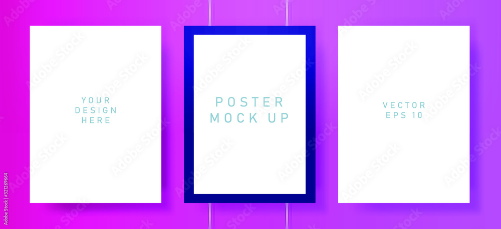 Poster flat lay of blank posters in pastel color tones with drop shadows. realistic mock up template for pr
