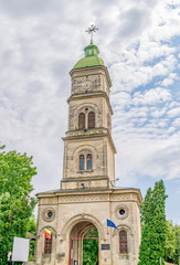 Barboi Church Tower in Iasi, Romania. A landmark church in Iasi on a sunny summer day with blue sky. Iasi historic monument