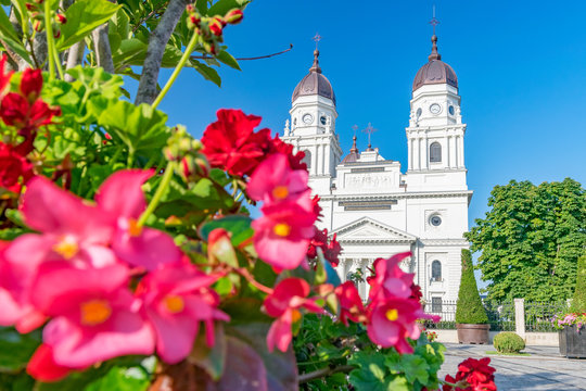 The Metropolitan Cathedral in Iasi, Romania. It is the largest historic Orthodox church in Romania. A landmark church in Iasi on a sunny summer day with blue sky. Iasi Cathedral
