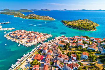 Tribunj old island town and archipelago of central Dalmatia aerial view