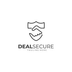 deal secure logo design. a handshake and a shield vector illustration for business company graphic template
