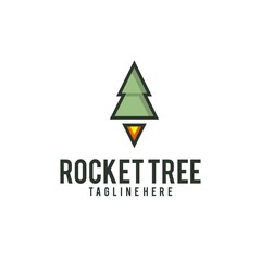 rocket tree logo design. flying tree with fire below as a rocket vector illustration for environmental company graphic template