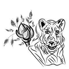 astrological sign Leo,styled rose for tattoo or fashion illustration