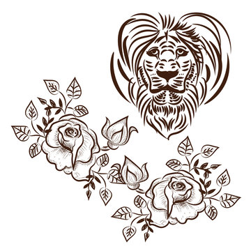 astrological sign Leo,styled rose for tattoo or fashion illustration