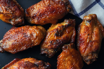 The beautiful brown color barbecue chicken wings