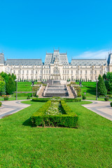 The Palace of Culture in Iasi, Romania. Rearview from the Palas Garden of The Palace of Culture, the symbol of the city of Iasi on a sunny summer day. Palace of Iasi
