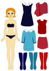 Paper doll with clothing clipart, woman blonde, for print, cut, fashion, fashion design
