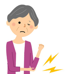 シニア女性　肘の痛み