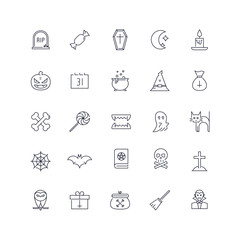  Line icons set. Halloween pack. Vector batch