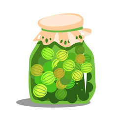 Bank of gooseberry jam, vector illustration, stylized
