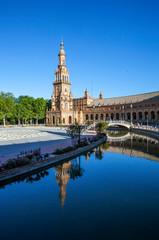 Fototapeta na wymiar Square of Spain. Neo-Moorish style city ensemble. Seville