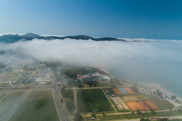 aerial view of the city of Bar under a low cloud