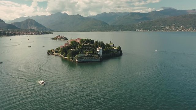 Aerial view of Lago Maggiore Isola Bella shot in 4k