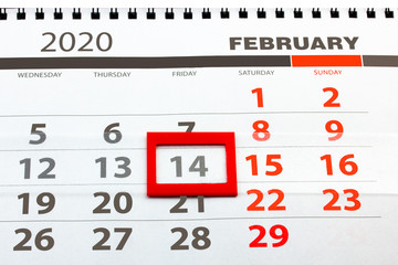 calendar with a special date for Valentine's day marked with a red square