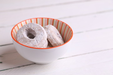 homemade bagel with sugar in bowl