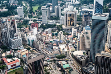 Aerial view of Kuala Lumpur city from Menara TV tower observation deck.